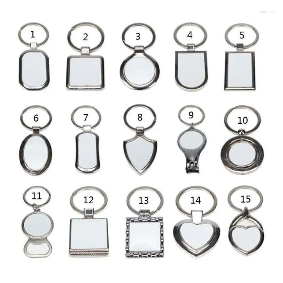 Keychains 15 Shapes Sublimation Transfer Paper Blanks DIY Metal Round Key Rings Heat Press Po Custom Jewelry Making Smal22256N