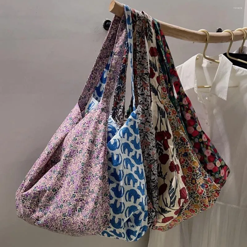 Torby na zakupy Eco Floral damskie torba na ramiona żeńska torebka szmatka wielokrotnego użytku składany sklep spożywczy Tote Girl's Fabokbog