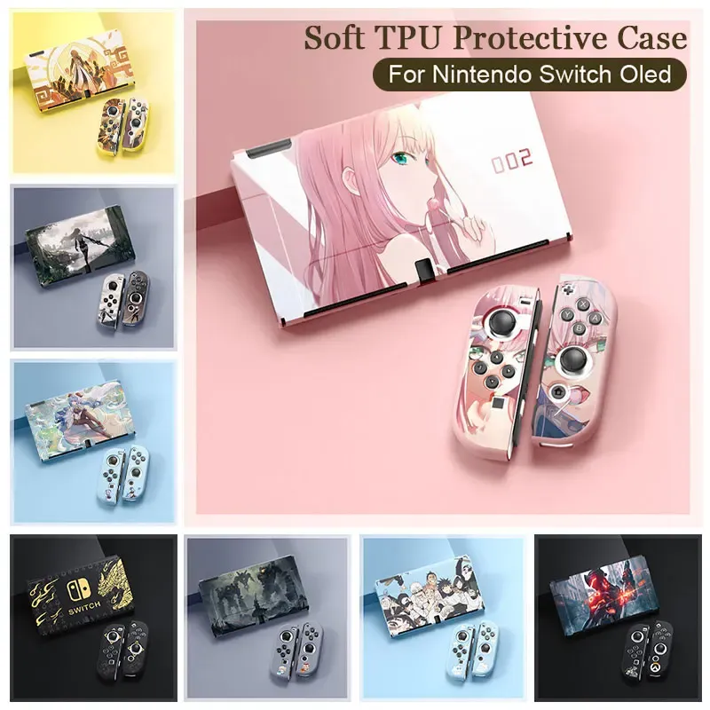 Funda bonita de dibujos animados de Anime japonés para Nintendo Switch Oled JoyCon Controller Shell suave TPU funda protectora de silicona Accesorios