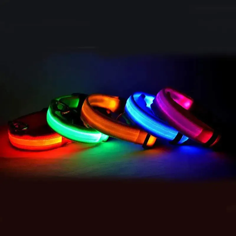 Nylon LED Pet Dog Luminoso Collar Noche Sparking brillando en Cat Catsh Suministros Atentables Accesorios 7 Colors 240226