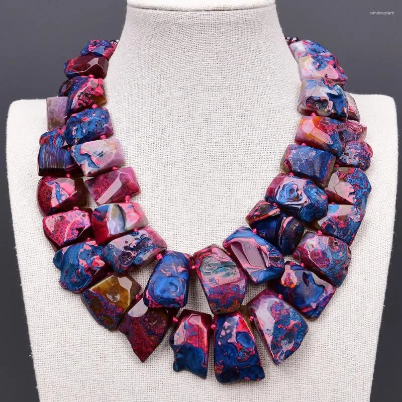 Collane con ciondolo G-G Pesante 2 fili Rosso Blu Fucsia Agata Fetta Druzy Perline Collana di cristalli di pietra traforata Collana di gioielli da donna