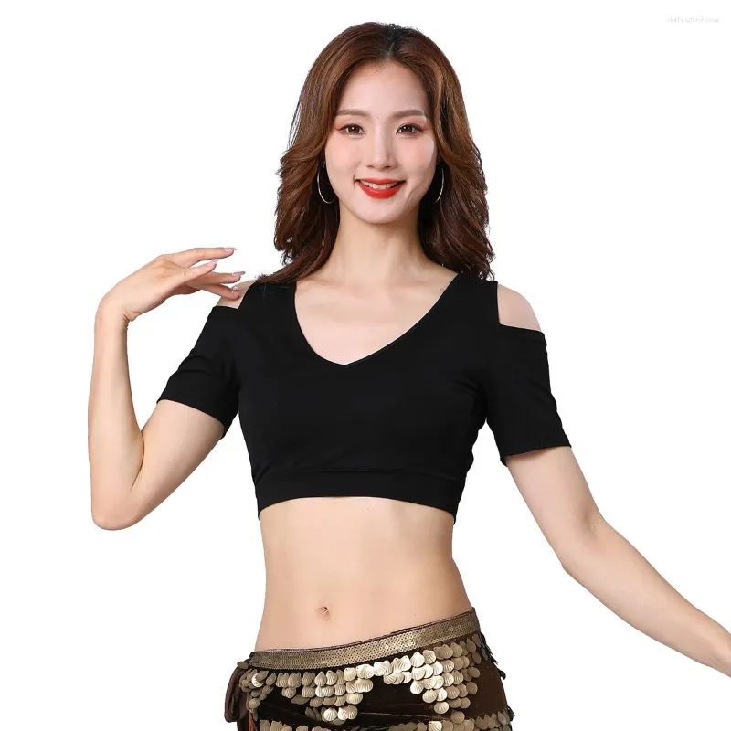 Stage Wear Atacado Hight Quality Mulheres Meninas Prática Traje V-Neck Backless Modal Algodão Manga Curta Belly Dance Top