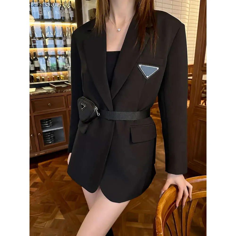 Fajas Mujer Traje formal Moda Temperamento Chaqueta de cintura Vestido negro de longitud media Abrigo de primavera Tops con calidad superior SML