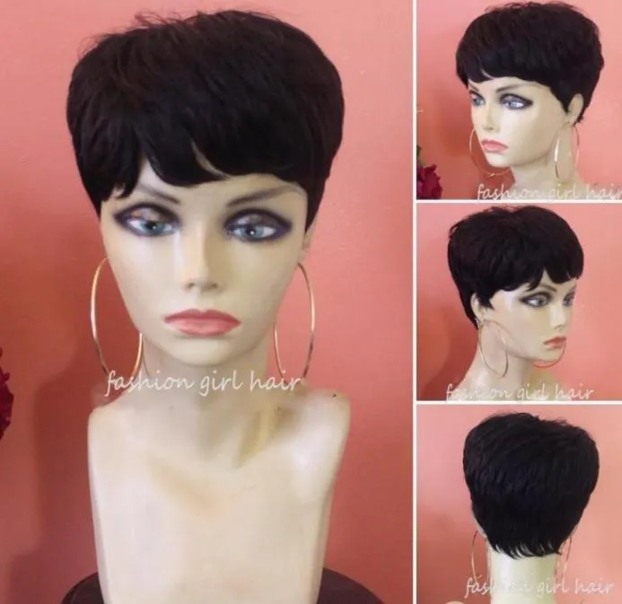 New Short straight bob Pixie Cut Wig Brazilian Remy Human Hair 150 Glueless none Lace Front Wigs for black women5683591