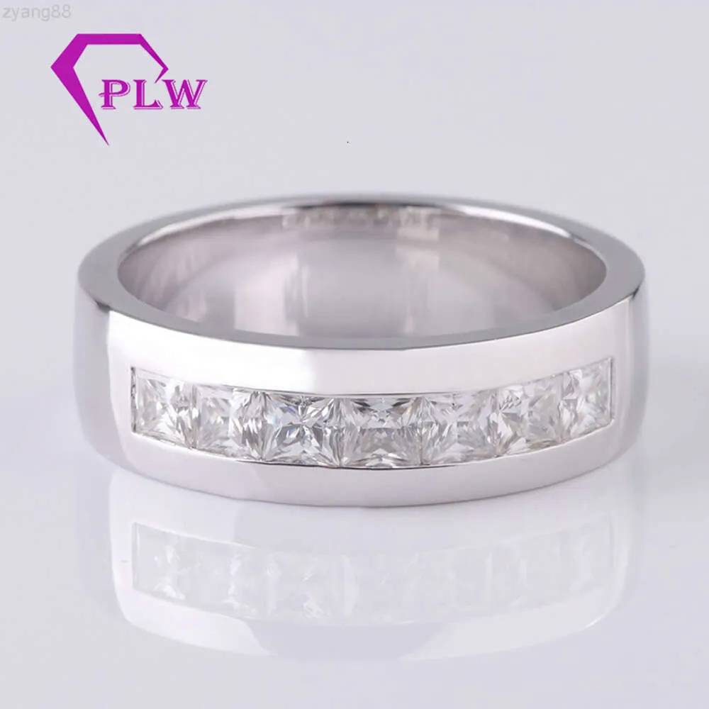 Bague de fiançailles classique en diamant Moissanite pour hommes, taille princesse 2,5 ct, bague en or blanc pur 14 carats