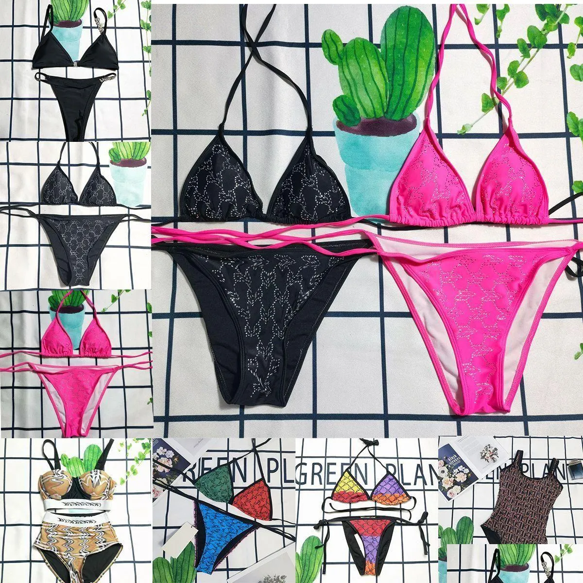 Kvinnors badkläder kvinnors designer bikinis baddräkt baddräkter kvinna tvådelar bikini med brev baddräkter strand trepunktsläpp dhkky