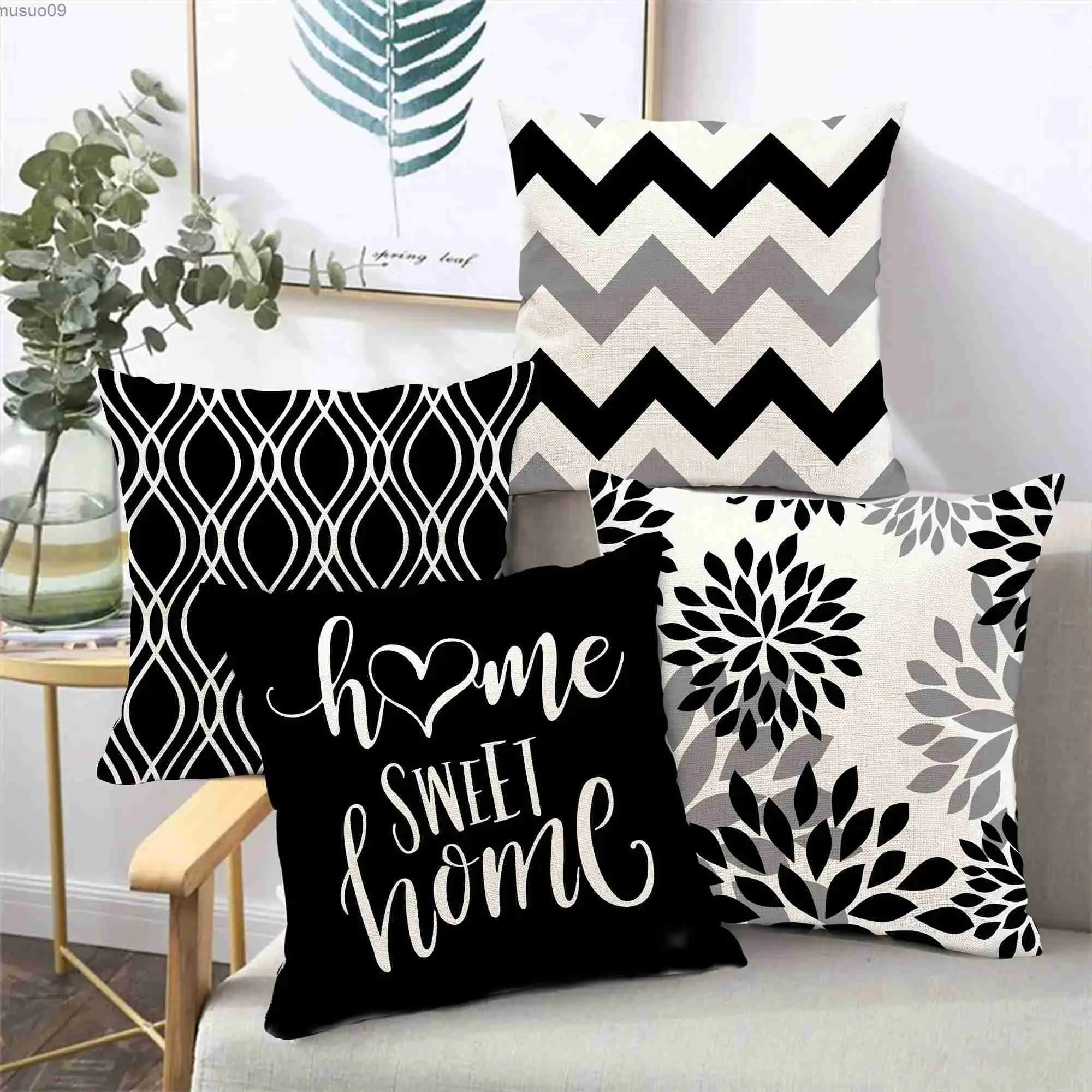 Chair Covers Black and white geometric linen pillowcase sofa cushion cover home decoration can be customized for you 40x40 45x45 50x50 60x60