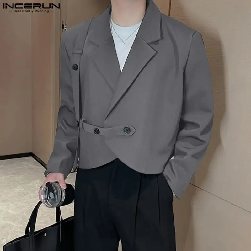 INCERUN Tops Koreaanse Stijl Heren Schoudervullingen Solid Cropped Blazer Casual Mode Lange Mouwen Pak Jassen S5XL 240223