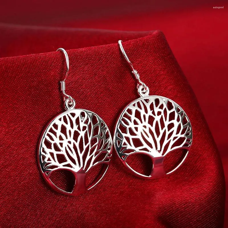 Orecchini pendenti in argento sterling 925 con albero rotondo intagliato cavo per le donne Regalo di festa per signora di alta qualità per gioielli da sposa per feste di moda