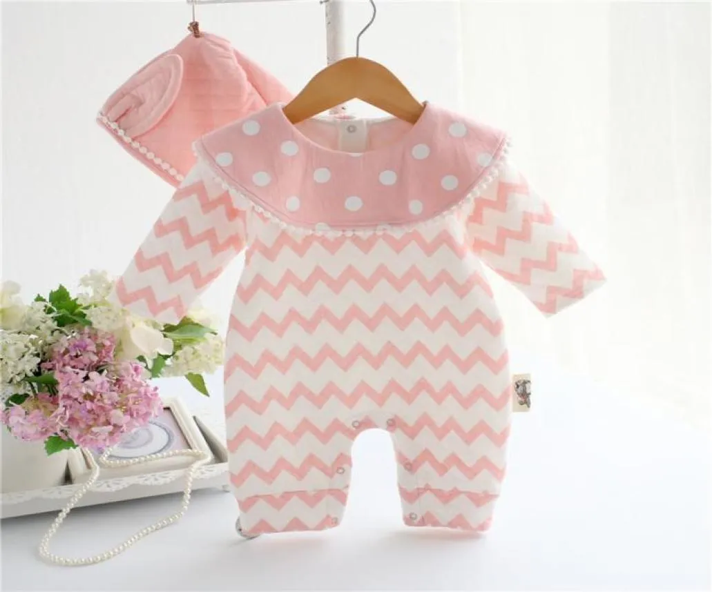 Pasgeboren babymeisjes kleding set dik lucht katoen romperhat 2pcs gestreepte jumpuit schattige konijnenstijl babykleding verjaardag cadeau2170652