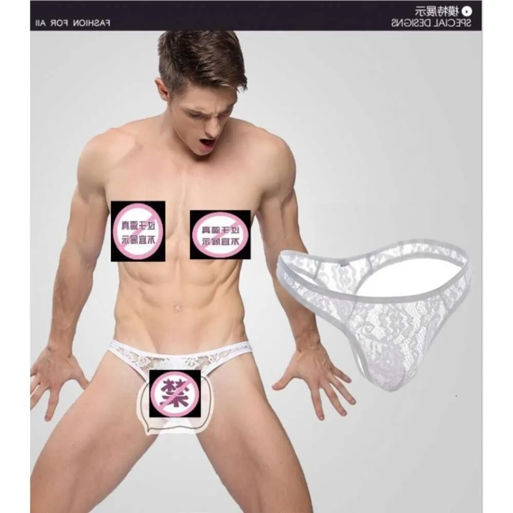 Tanga masculina cintura baixa renda transparente diversão sexy camiseta roupa interior gay 939003