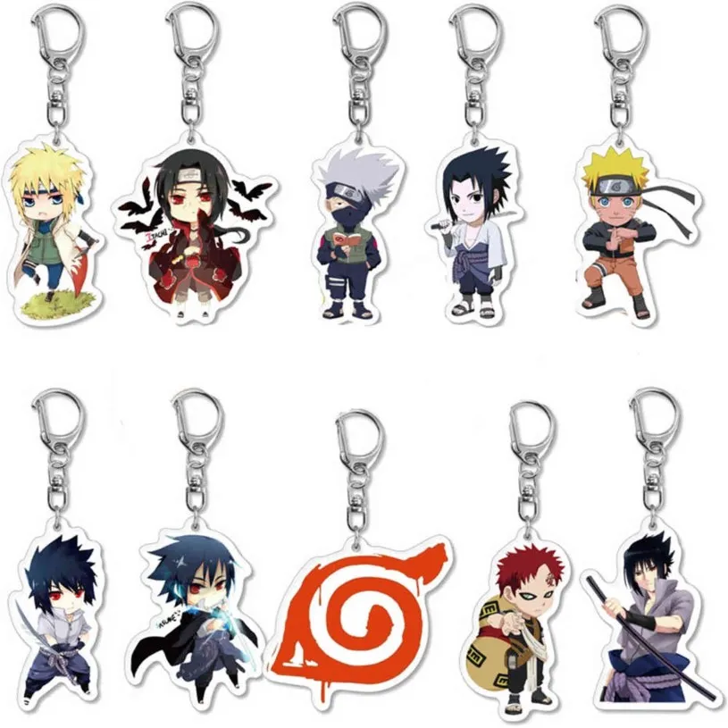 20pcs 많은 애니메이션 애니메이션 만화 키 체인 아크릴 Uchiha Sasuke 팬을위한 이중 측면 투명 키 체인 보석 선물 H1126224S