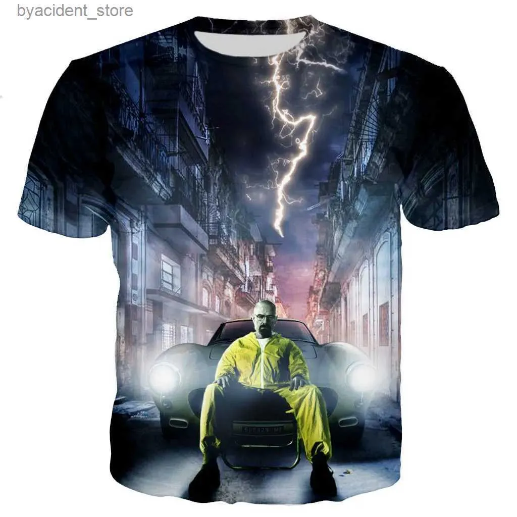 Homens camisetas Nova série de TV Breaking Bad Homens Moda Legal 3D Breaking Bad Impresso T-shirt Casual Verão Camisetas Tops Oversized L240304