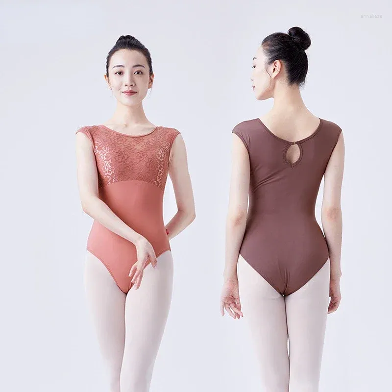 Abbigliamento da palco Body da balletto Donna Ginnastica per adulti Ballerina Danza Body Danza Patchwork in pizzo Body senza maniche Costumi da bagno