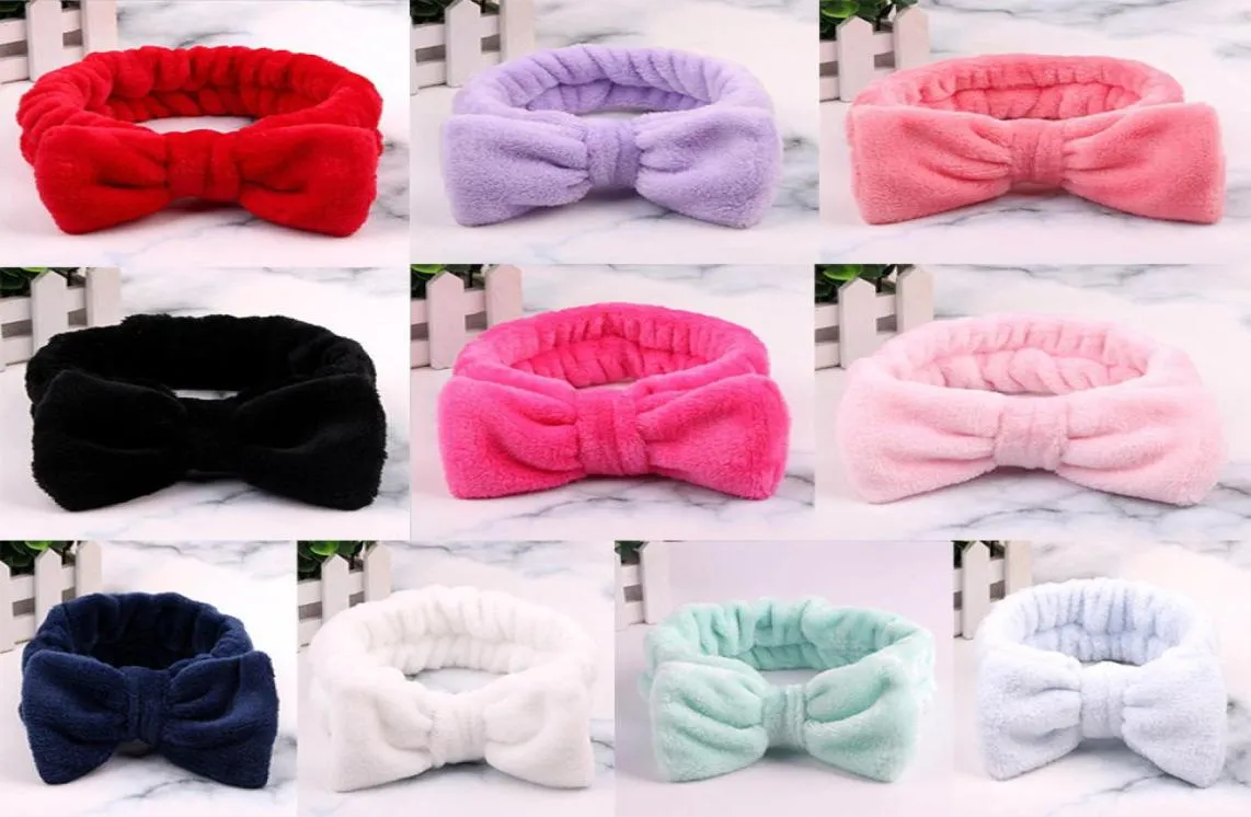 Mujeres Coral Fleece Bow Hair Band Color sólido Lavado de cara Maquillaje Diademas suaves Moda para niñas Turbante Head Wraps Accesorios para el cabello DA439402979