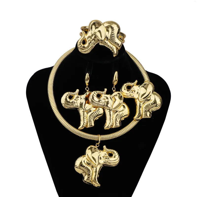 Necklace Earrings Set French Fashion Jewelry Cute Elephant Shape Pendant Charm Bracelet Ring Gift