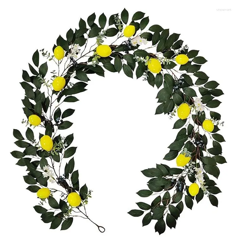 Dekorativa blommor 6.5ft Artificial Garland Faux Eucalyptus Vines med citroner vårfruktdekor