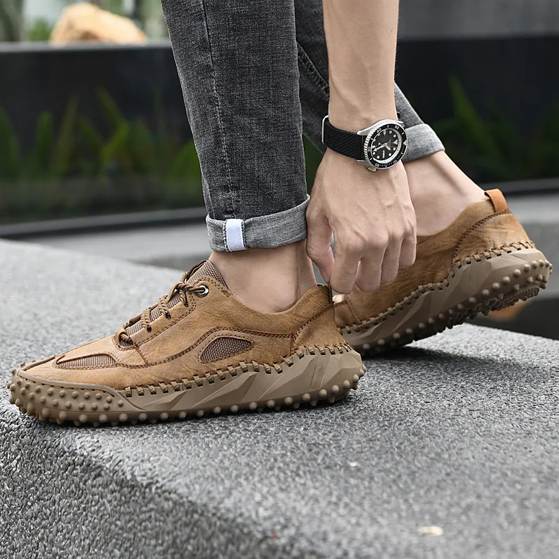 Hotsale män kvinnor mesh löpskor läder mjuk komfort svart vit bruna mörka gråa röda beige rosa gröna herrtränare sport sneakers gai