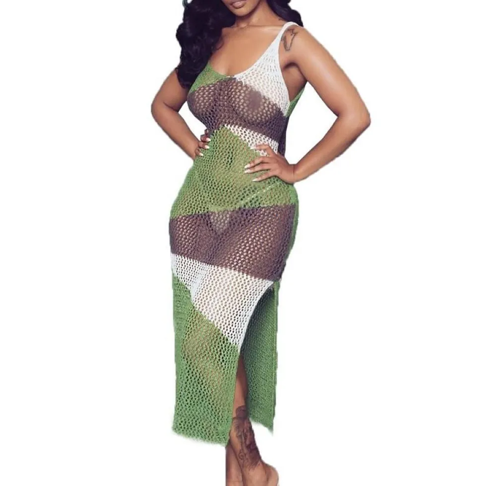 Vestido de praia de verão sexy feminino rede de peixe biquíni maiô capa ups roupa de banho até sarongs240c