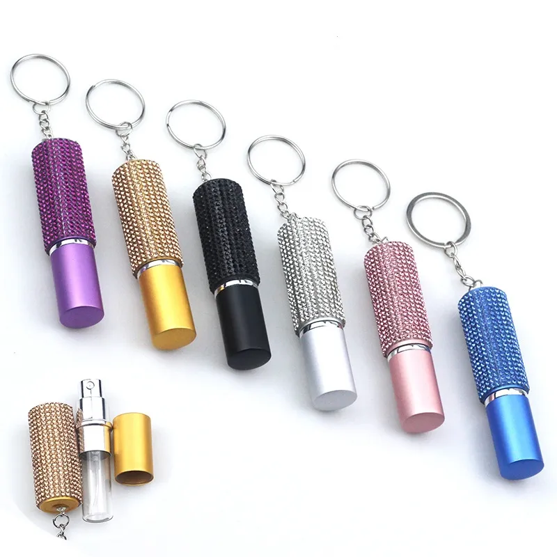 Designer Keychain Accessories perfume bottle Small and beautiful color portable with keychain for woman press spray self-protection keychain