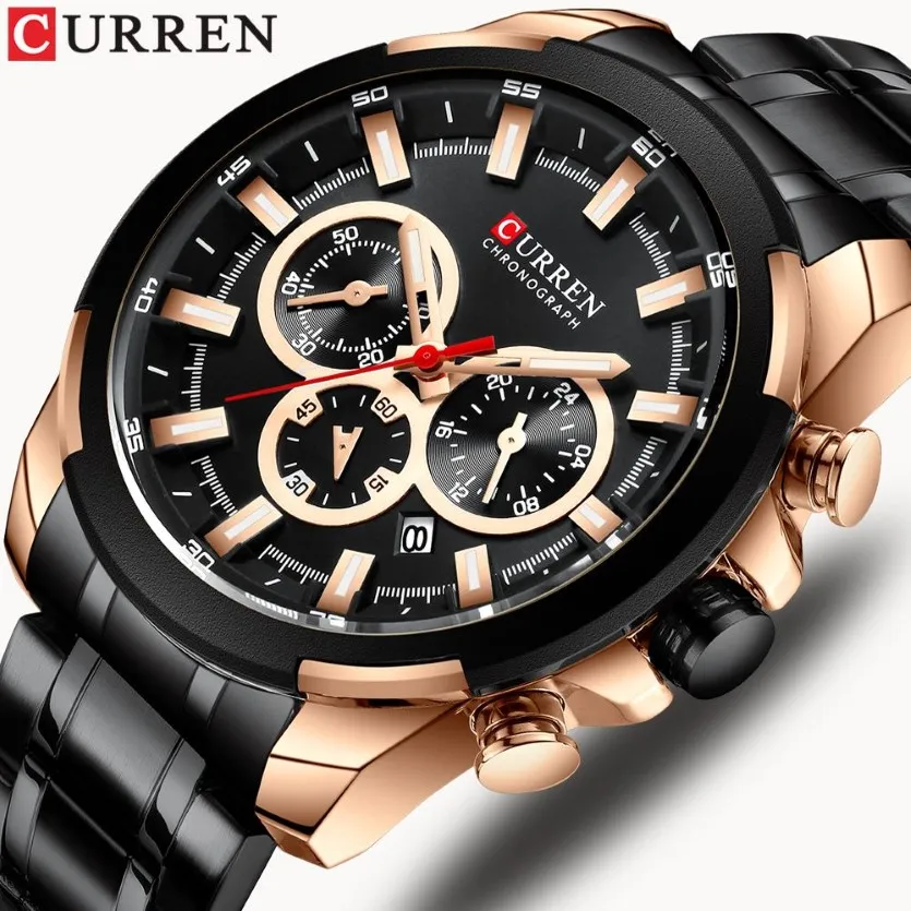 Curren Classic Black Chronograph Men's Watch Sports Quartz Date Clock Male Watch Stainsal Steel Wristwatch Relogio Massulino258L