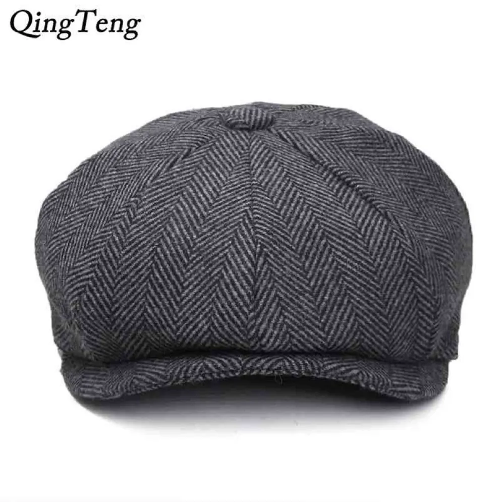 Plus size Peaky Blinders Men Beret Hat Autumn Vintage Herringbone Octagon Cap Casual Pumpkin Gatsby Flat Beret 21042354U