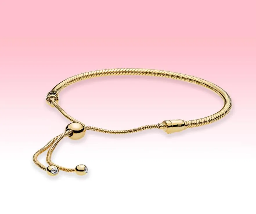 Bracelet coulissant à chaîne plaqué or jaune, chaîne à main, taille réglable pour bracelets à breloques en argent 925 avec boîte d'origine 2335306
