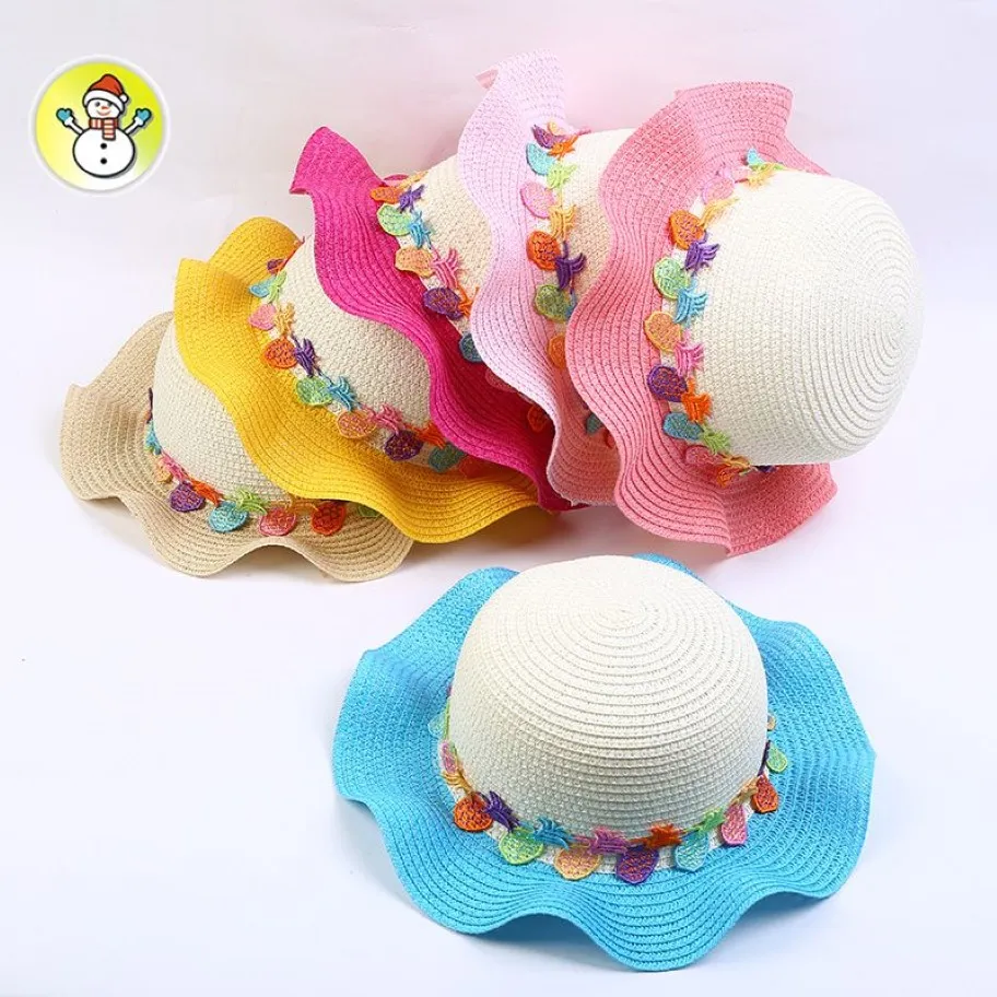 Zomer Cartoon Fruit Vis Borduren Strohoed voor Kinderen Outdoor Reizen Strand Zon Hoeden Jongens Meisjes Dome Cap KIDS-9 Whole267Y