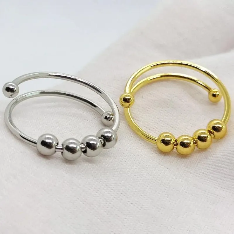 Cluster Rings Anxiety Ring Four Beads Micro Slide For Women Spinner Fidgets Rotate Freely Spinning Anti Stress Accessories Jewelry Gifts