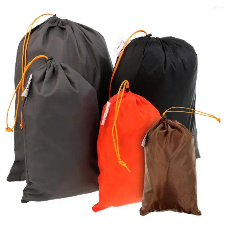 Bolsas de almacenamiento 5 piezas Bolsa de cordón impermeable Nylon Lavandería Portátil para acampar