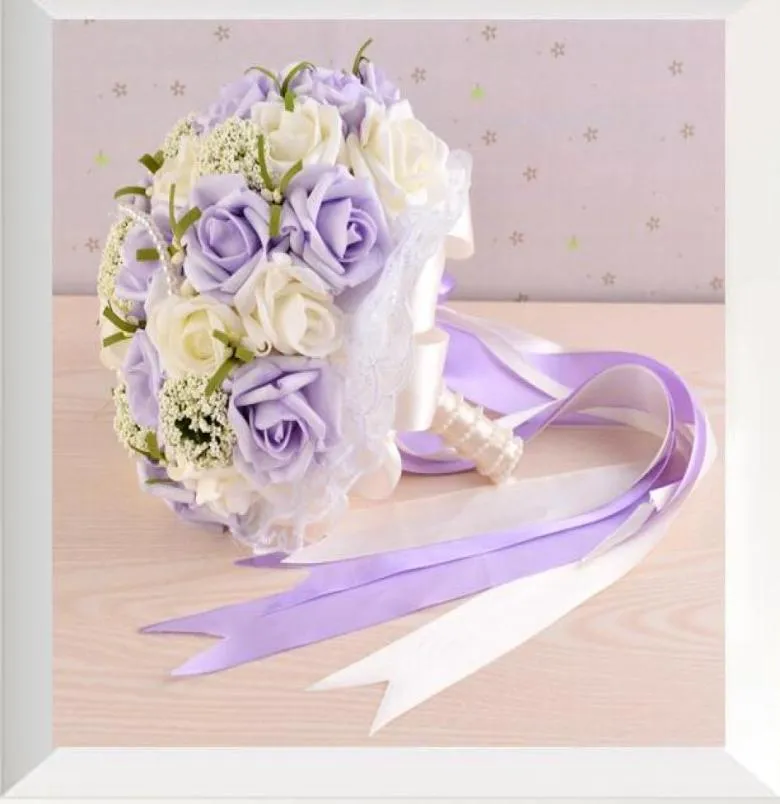 2017 Bouquets de mariage artificiels bon marché en stock Perles scintillantes Rose et blanc Bouquet de demoiselles d'honneur de mariée Belle mariée Vintage H8132036