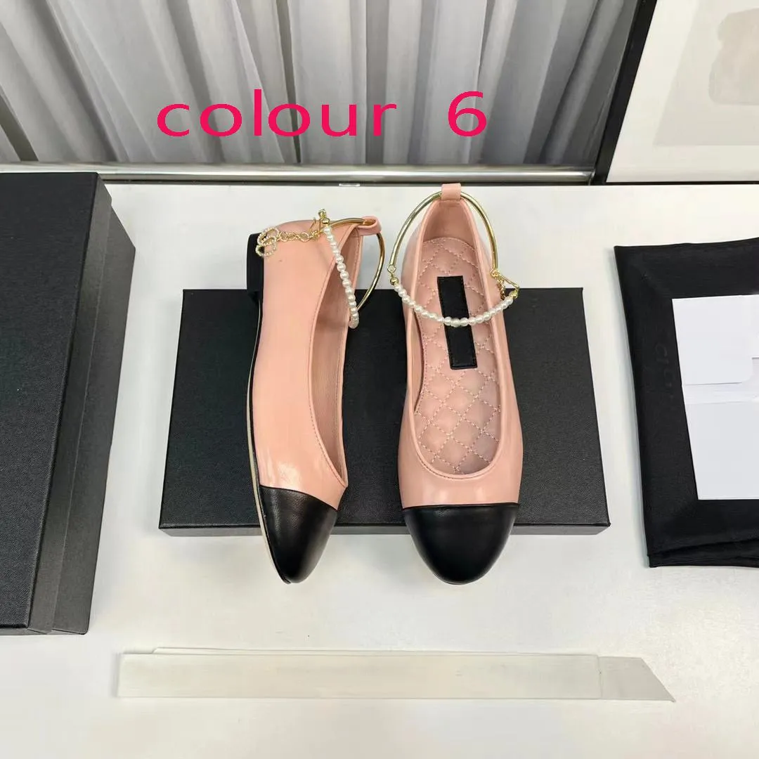 Dress shoes designer Ballet shoe Spring Autumn Pearl Gold Chain fashion new Flat boat shoe Lady Lazy dance Loafers Black women SHoes size 34-41-42 With box Leather sole