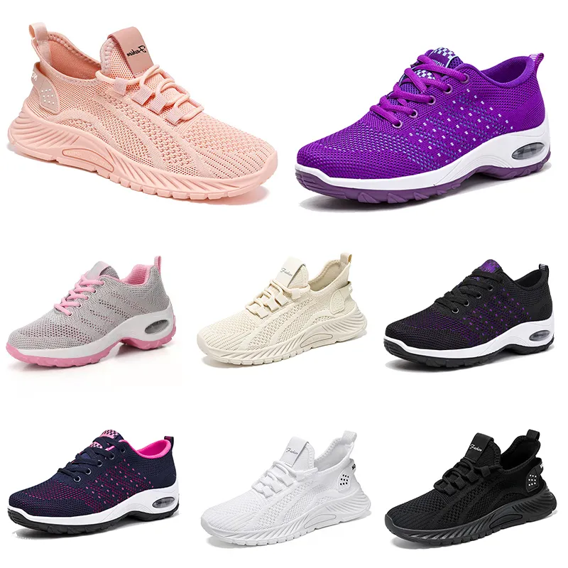 Nouveaux hommes Chaussures pour femmes randonnées courir chaussures plates Soft Sole Fashion Purple blanc noir confortable Couleur sportive Blocking Q56 Gai