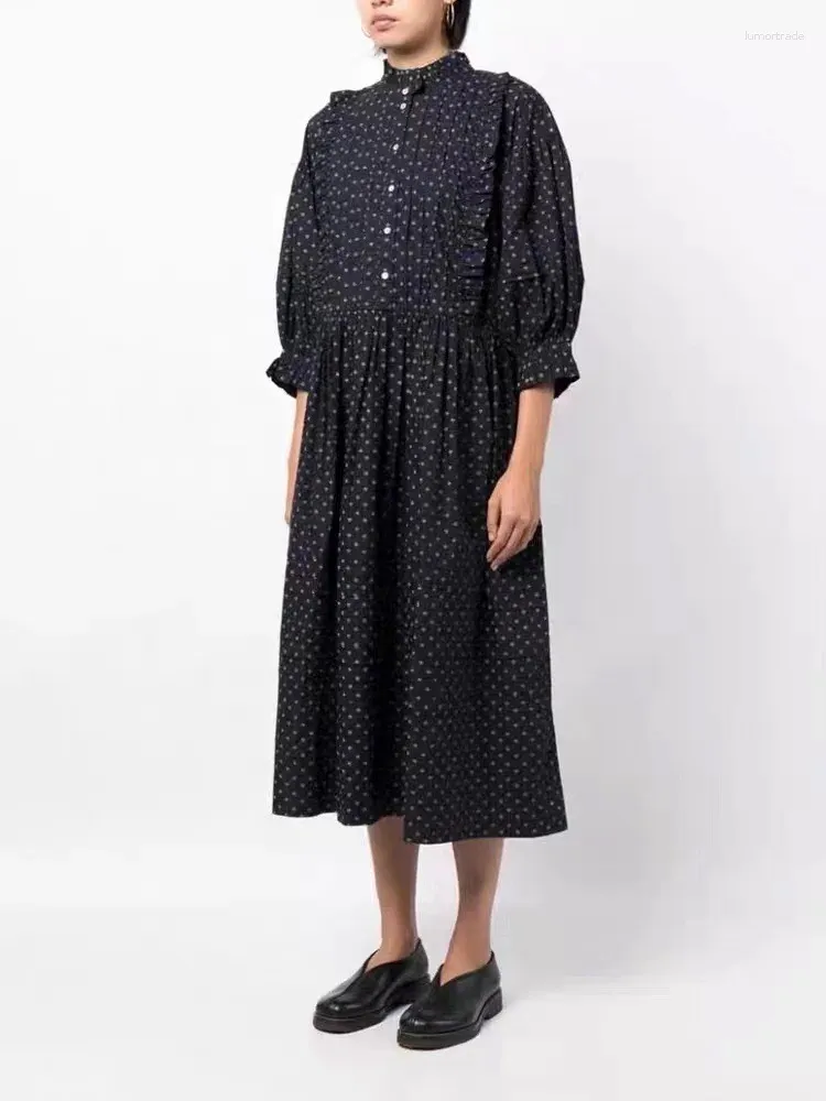 Robes décontractées volant les femmes plissées midi robe imprimé floral