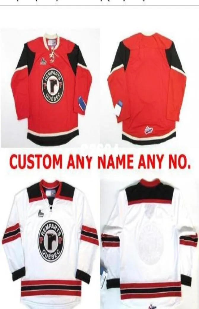 Echte mannen echt Volledig borduurwerk Aanpassen QMJHL Quebec Remparts Rood Wit Vintage Hockey Jersey of aangepaste naam of nummer Hocke6883220