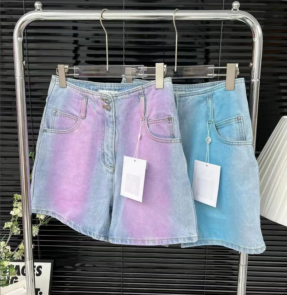 Denim shorts kvinnor märke byxor vind trend klassiska full tryckta brev sommar högkvalitativ midja