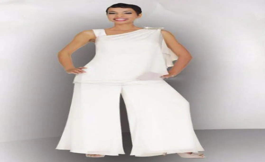 Abito per la madre della sposa, tailleur pantalone increspato di cristallo, taglie forti, chiffon bianco, donne eleganti, abiti formali per gli invitati al matrimonio4058531