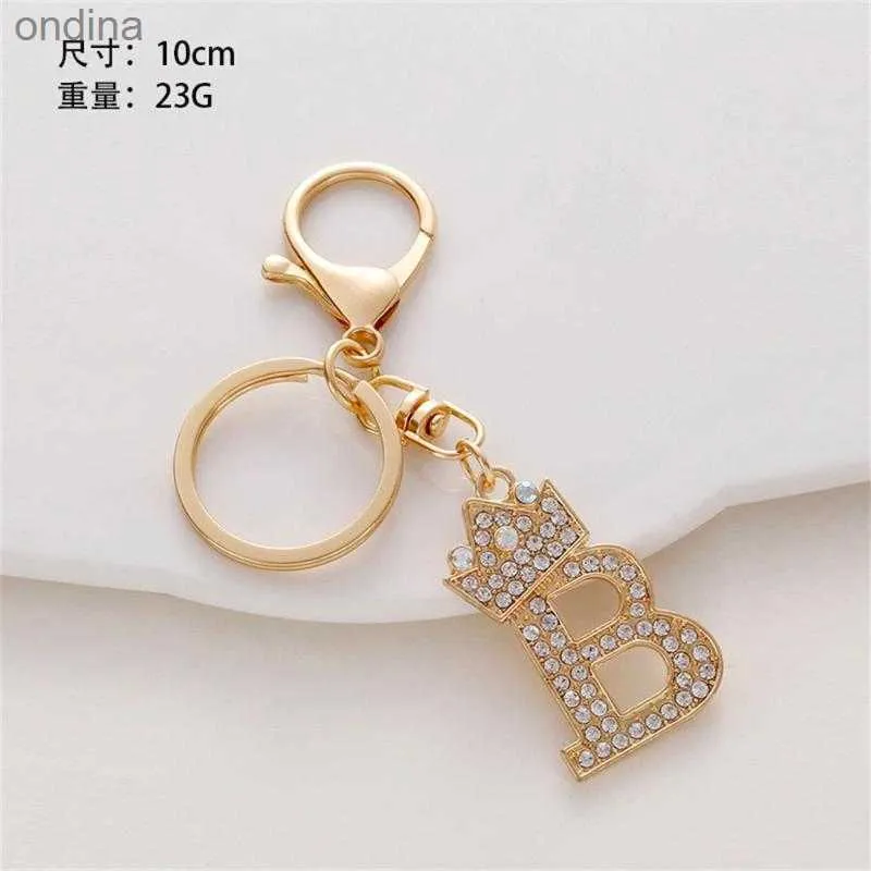 Key Lanyards Luxury Rhinestone 26 Letters Car Keychain Accessories Creative A-Z Initials Gold Keyring Ornaments 240304