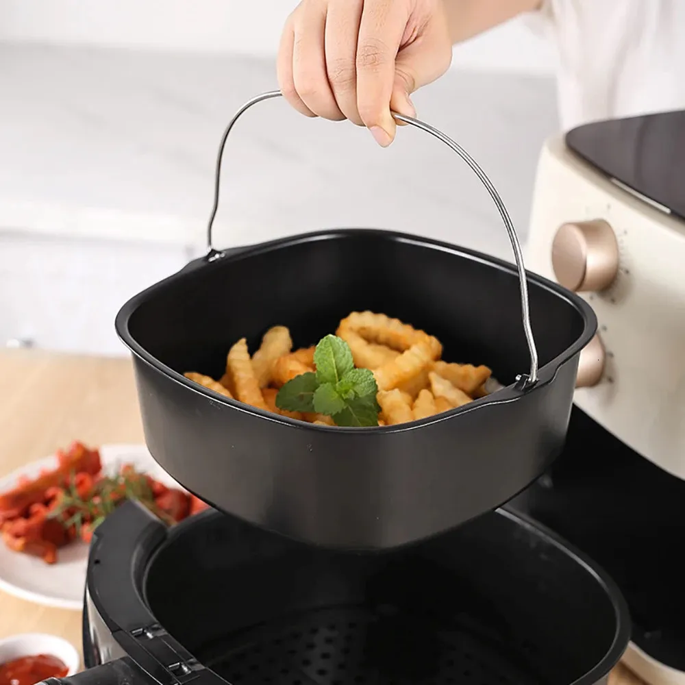 8 -calowy bezstronny koszyk do pieczenia powietrza Akcesoria Fryer Fryer Akcesoria wielokrotnego użytku Pizza Bakeware Kitchen Tools 240226