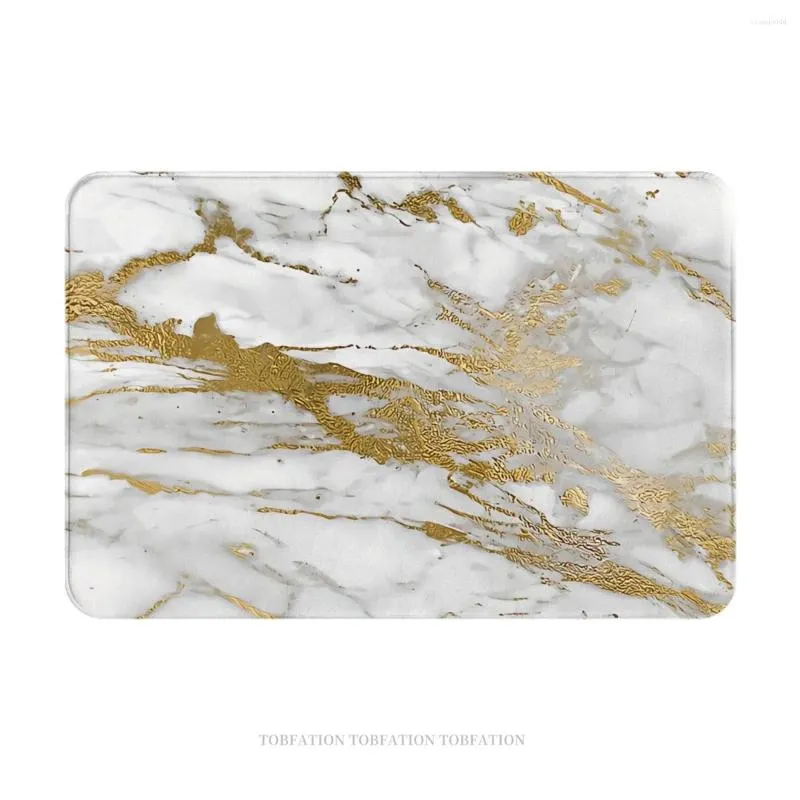 Carpets Bath Mat Gold Veins On Gray And White Faux Marble Doormat Flannel Carpet Outdoor Rug Home Decor