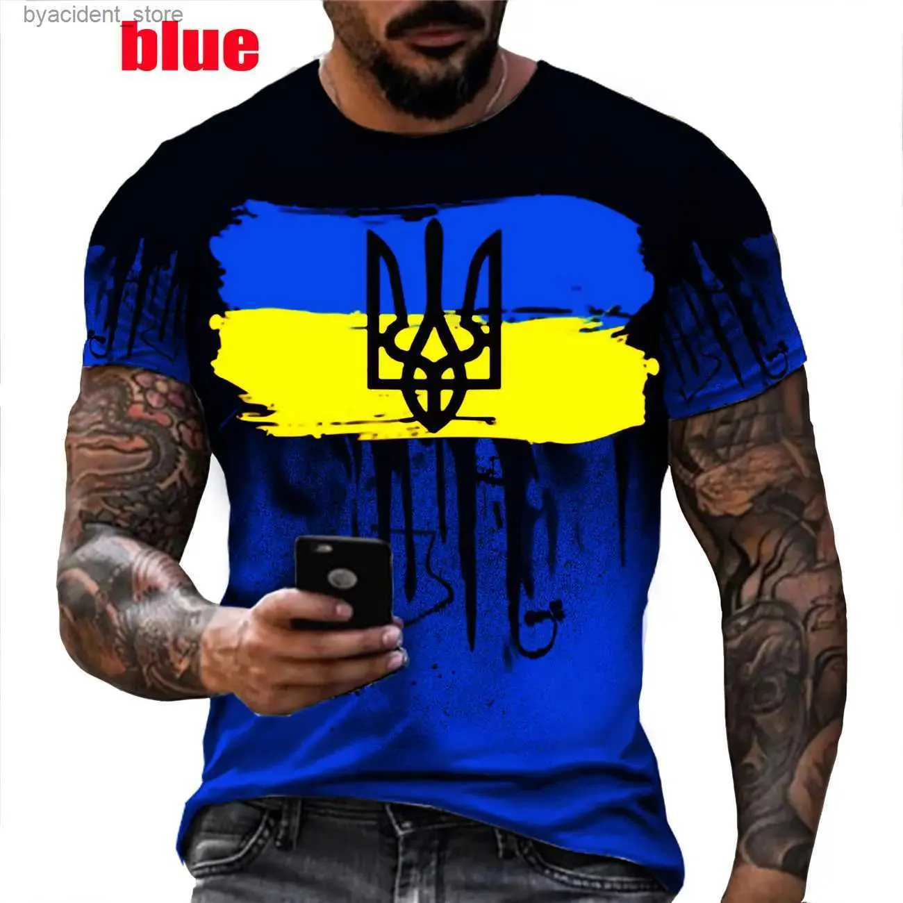 Men's T-Shirts Summer Fashion Camo Ukraine Flag 3d Printing T-shirt Harajuku Casual Personality Tee L240304