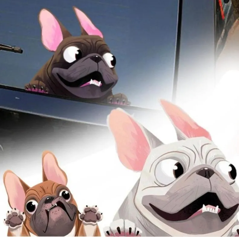 Autocollants de chien de dessin animé de voiture bouledogue français fenêtres latérales pare-brise vinyle décalcomanie étanche créatif Auto style décoration 1214cm8588845