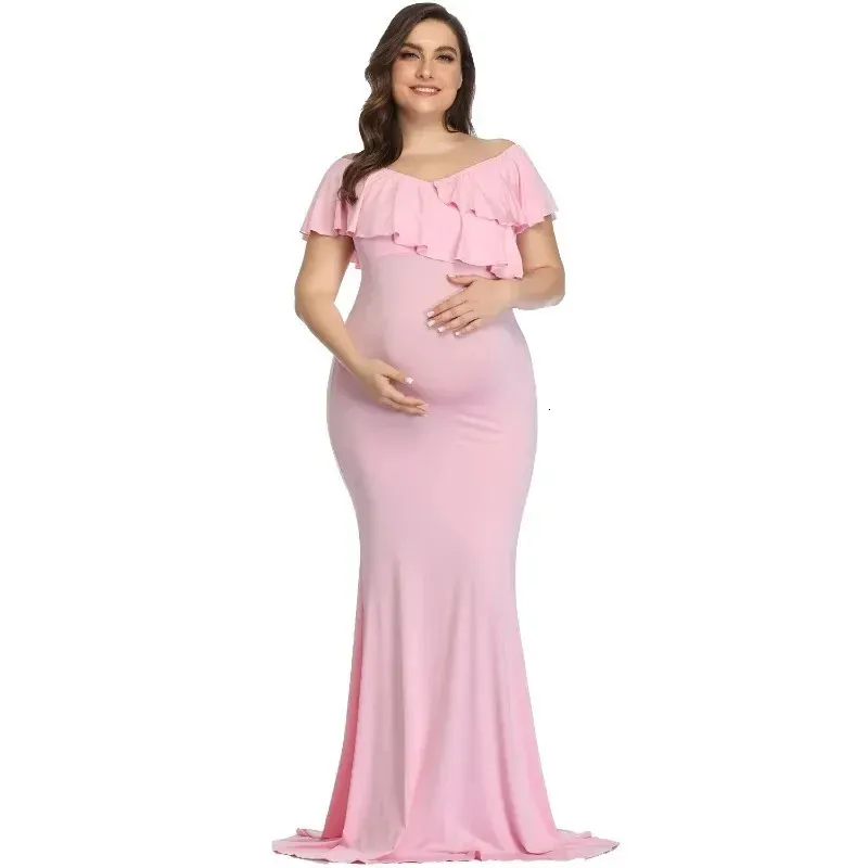 マタニティドレスPographyProps Plus Size Dress Elegant Fancy Cotton Pregnancy PO Shoot Women long 240301