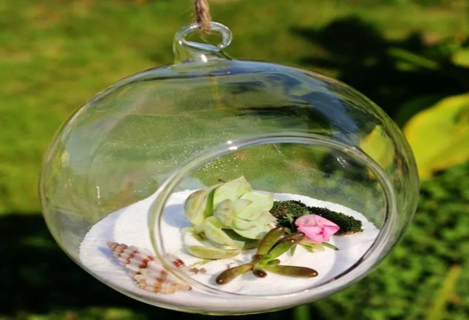 Palla a forma di globo Vaso di vetro trasparente sospeso Piante da fiore Terrario Contenitore Micro Paesaggio Decorazione della casa di nozze fai da te Vasi5003347