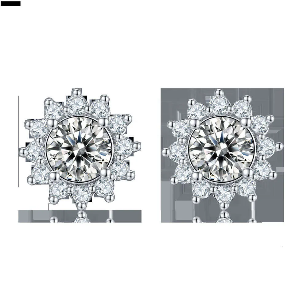 Baifu Jewelry Wholesale Price Sunflower Round 1 Carat Moissanite 18k White Gold Earings