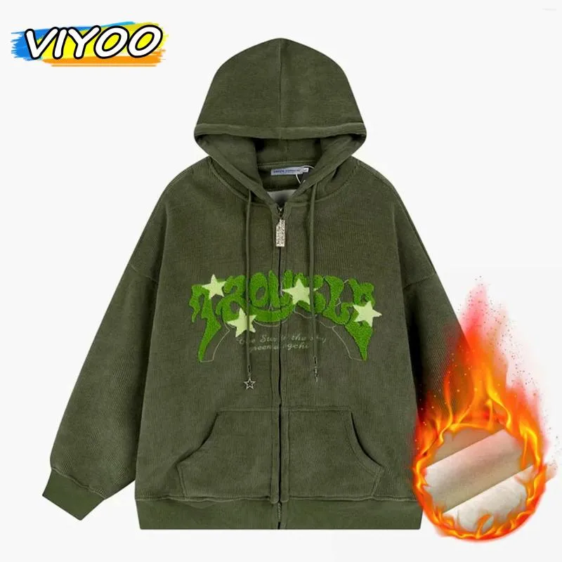 Men's Hoodies Hooded Shirt Thick Corduroy Sweatshirts Padded Coat With Zipper Vintage Y2K For Men Korean Winter Clothes Women