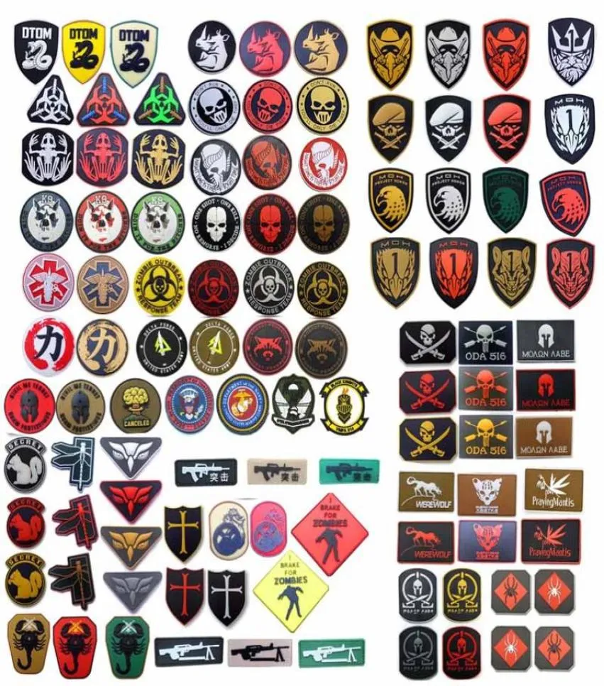 Tactical PVC Patch Outdoor Tactical Rubber Patches Plastic Badges Armband Stickers HOOK and LOOP Fastener Multi Style NO145081711256