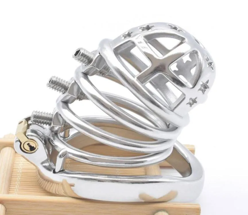 Male Device Metal Spiked Cock Cage Steel Bondage Sissy Sex Toys Bolted CBT BDSM Penis Rings Erect Denial Games7624247