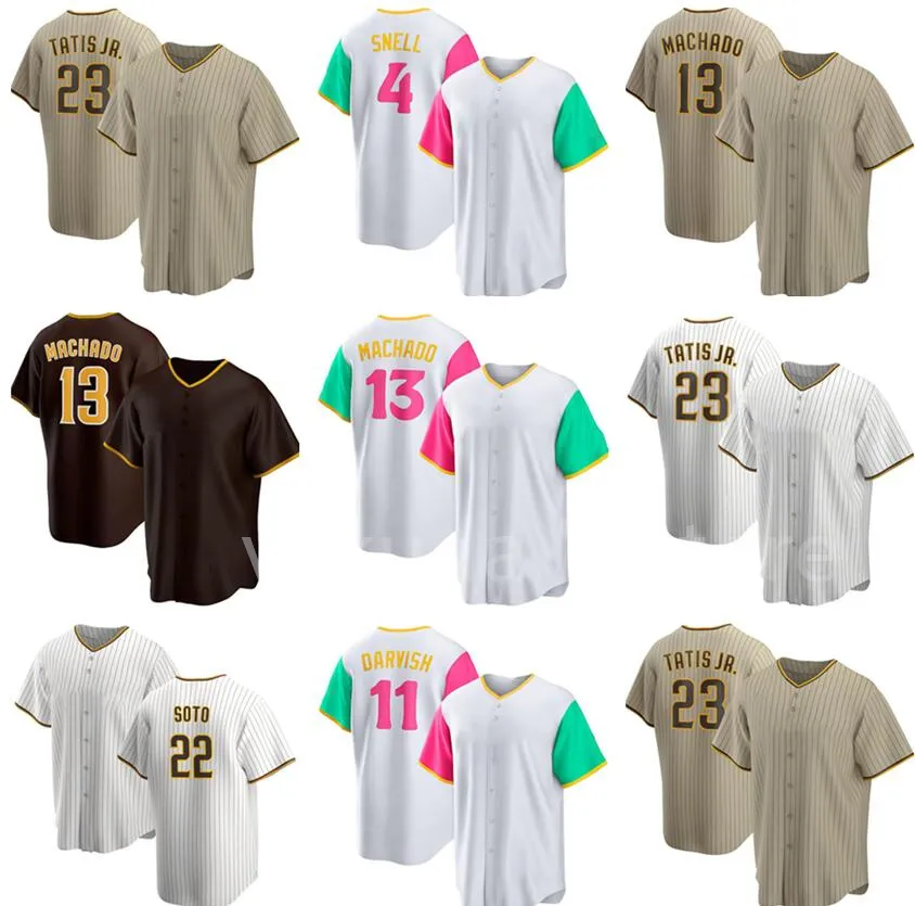 23 Tatis Jr.13 Machado 11 Baseballtröjor Darvish 2 Bogaerts 9 Cronenworth 4 Snell 22 Soto Yakuda Lokal Cool Base Jersey Dhgate Discount Design Wear