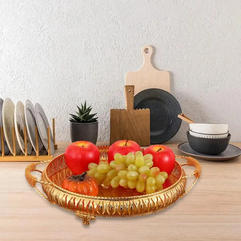 Plattor som serverar bricka kosmetisk förvaring frukt tallrik efterrätt godis rund elegant för byrå bänkskiva matsal fester badrum